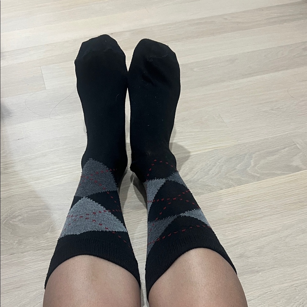 Elegant Black and Gray Argyle Women's Socks